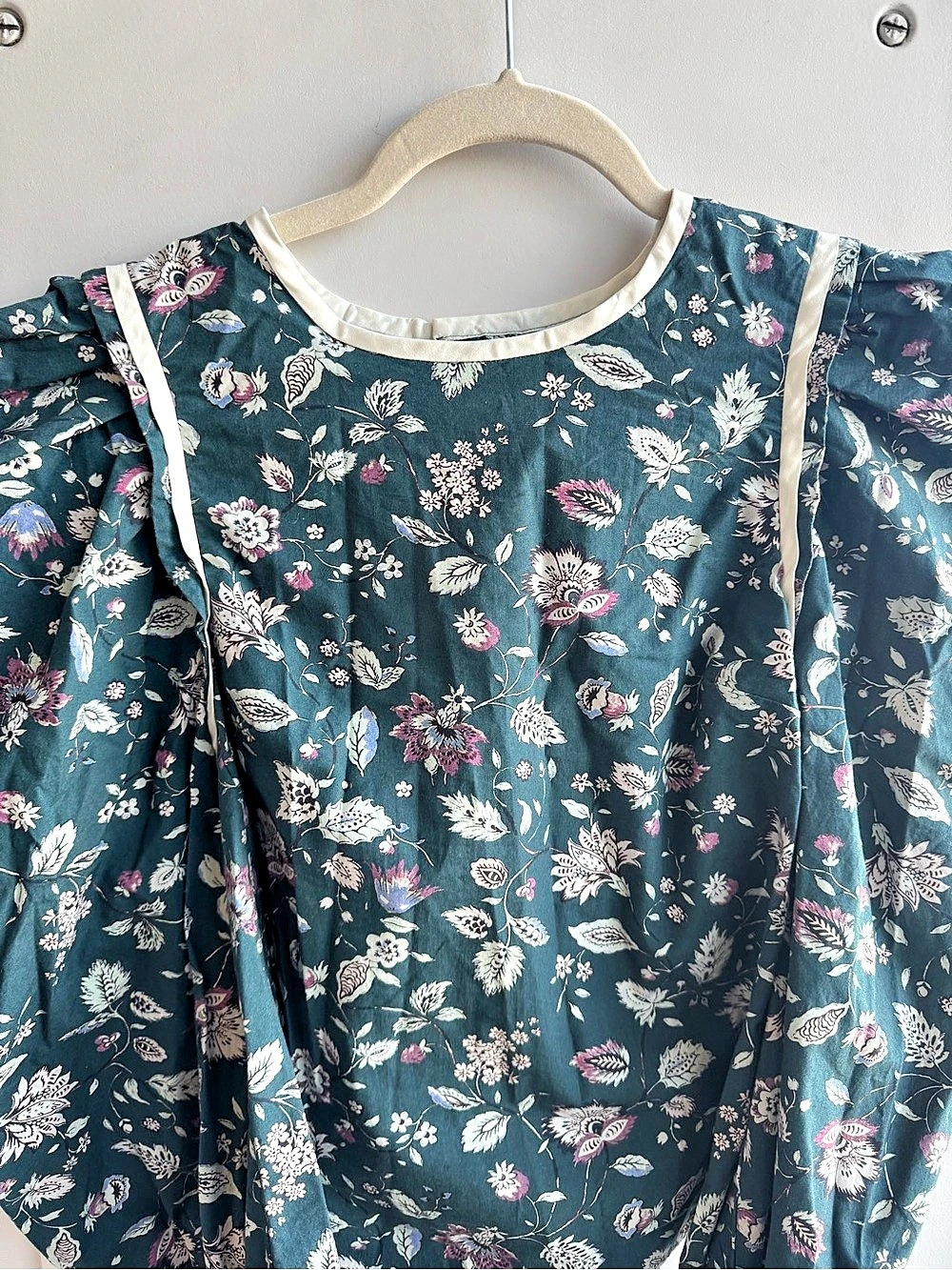 Isabel Marant Celwood Dark Green Floral Puff Sleeve Blouse Size EU 40 US L - Picture 4 of 8
